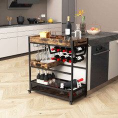 3-Tier Kitchen Island Serving Bar Cart with Glasses Holder & Wine Bottle Rack product